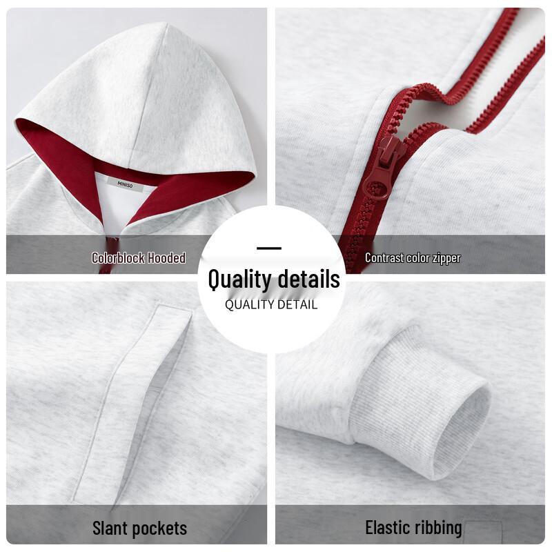 MINISO Contrast Color Casual Hooded Cardigan Sweatshirt