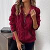 Women Half Zip Textured Fuzzy Fleece Pullover Stand Collar Contrast Pocket Fall Warm Sweatshirt