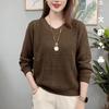 Female Spring and Autumn Solid Color Simple Knitted Sweater Loose Slimming Long Sleeved Base Top