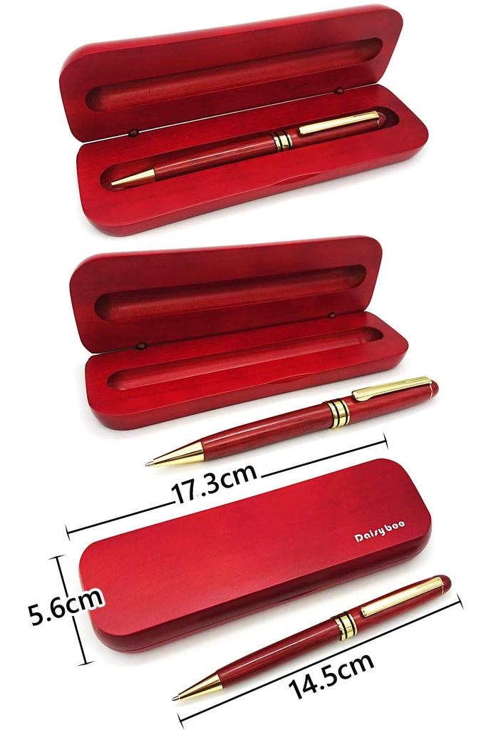 Daisybee Wooden Ballpoint Gift Desk Pen with Black Natural Karin Wood Pen, Boxed, Set, Case, Oil-Based Ink,
