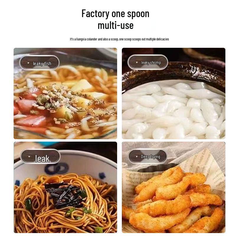 Stainless Steel Large Hole Strainer Ladle for Liangfen, Sweet Potato Starch, Dumpling Soup, and Noodles.