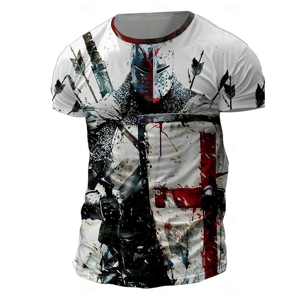 Summer Graphic Templar Cross Knights Templar Fashion Men's 3D Print T Shirt Tee Street Sports Outdoor T Shirt Summer Crew Neck S