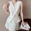 Fashion Diagonal Button Blazer Vest for Women Layered Office Wear Sleeveless Outwear Clothes