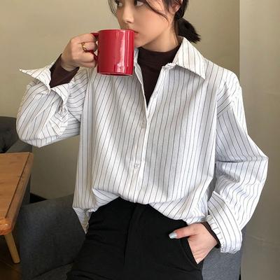 Chemise rayée à manches longues pour femmes, vêtements coréens élégants et décontractés pour le bureau, surdimensionnés, à la mode