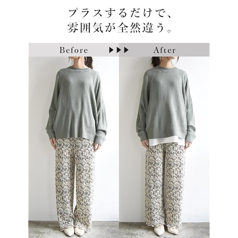 [And It] 2 Types Ideal System Layered Inner Ladies Cut and Sew Switching Shirt Pullover Blouse Plain Color M Black/normal