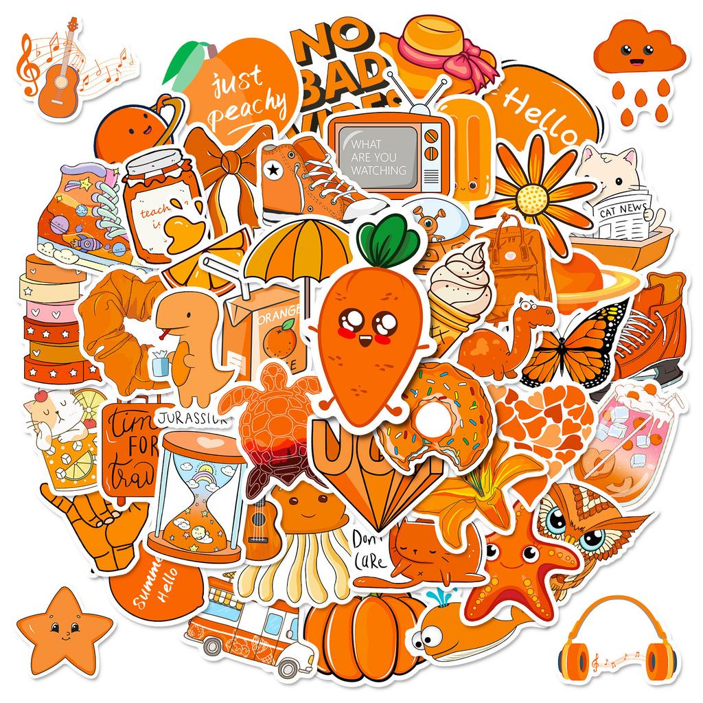 50 Orange Small Fresh Ins Graffiti Stickers Suitcase Laptop Mobile Stickers VSCO Orange Turtle