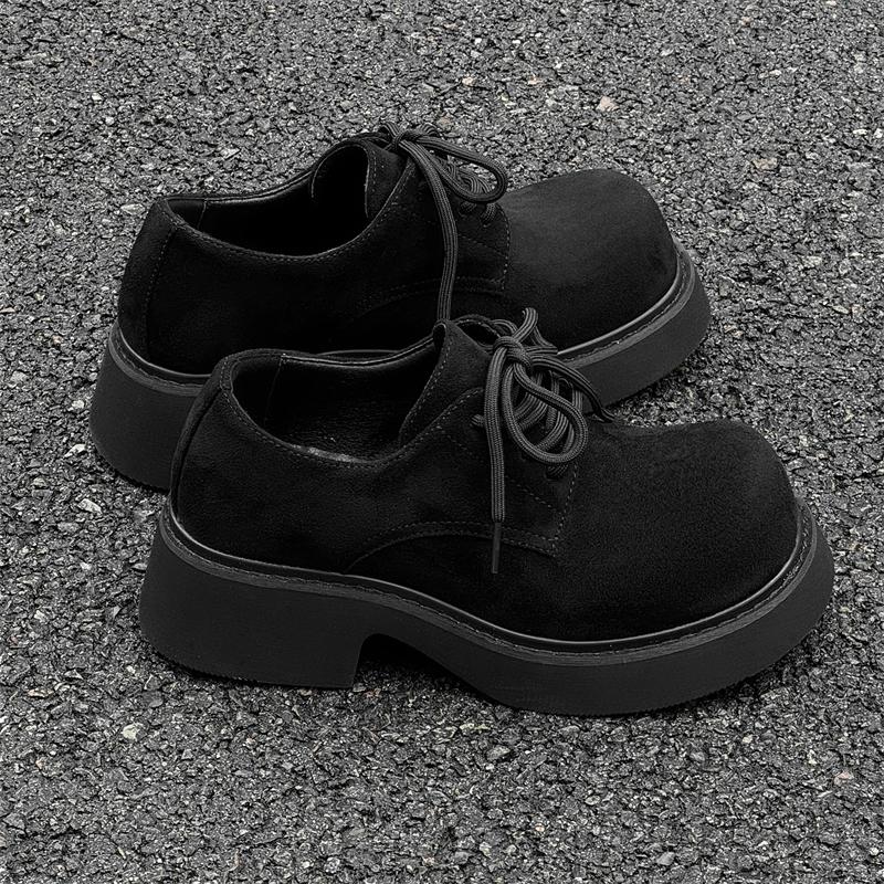 

Мужская повседневная кожаная обувь с большим пальцем, толстая подошва, увеличение высоты 5 см, шнуровка, мужская и женская парная кожаная мужская обувь в американском стиле 46 чёрный