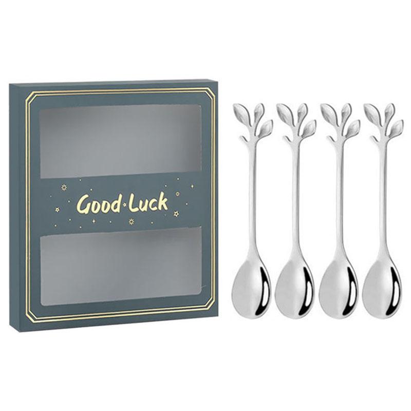 4PCS/Set 12.2 cm Stainless Steel Leaf Coffee Spoons Tableware Stirring Mixing Spoons for Ice Tea, Coffee, Dessert