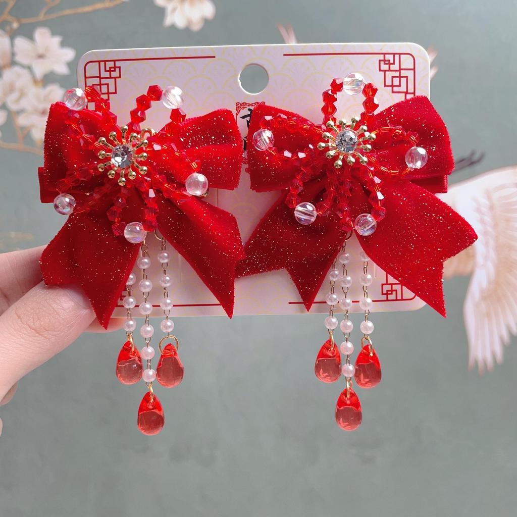 Red New Year Hanfu Hair Clips for Girls - Chinese Style Floral Headwear