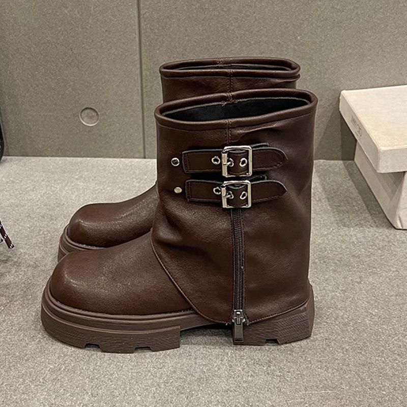 Short Boots Women's 2025 New Autumn and Winter Thick-soled Thick-heeled Women's Boots Locomotive Boots Short Boots Niche Trouser Boots Martin Boots