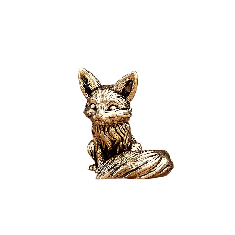 Creative Brass Small Retro Fox Shape Ornament, Micro Landscape Tea Pet Indoor Desktop Decorations, Metal Crafts Accessories, 1Pc