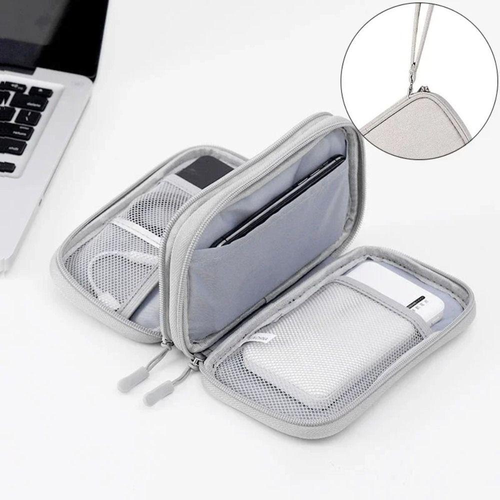 Portable Double Layer Digital Storage Pouch Travel Headphone Data Cable Storage Bag Solid Color Waterproof Travel Cable Bag