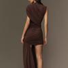 Summer European and American Round Neck Sleeveless Dress with Sloping Shoulders, Pleats, and Irregular Hips