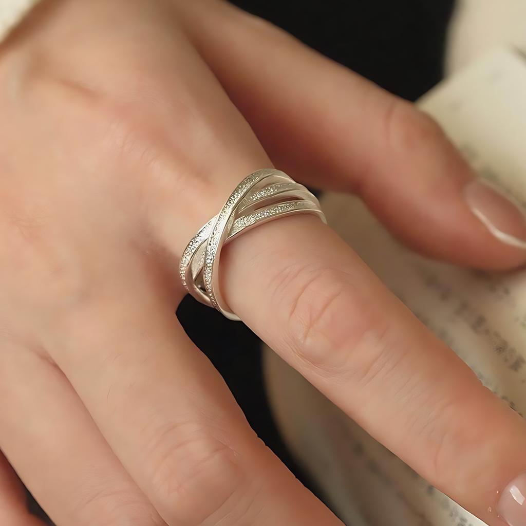 PANJBJ 925 Silver Frosting Geometry Ring for Women Wide Texture Versatile Handmade Ins Jewelry Gift