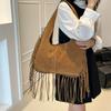 Solid Color Suede Handbag Tote Bag Underarm Packs Casual Tassel Shoulder Bag  Travel