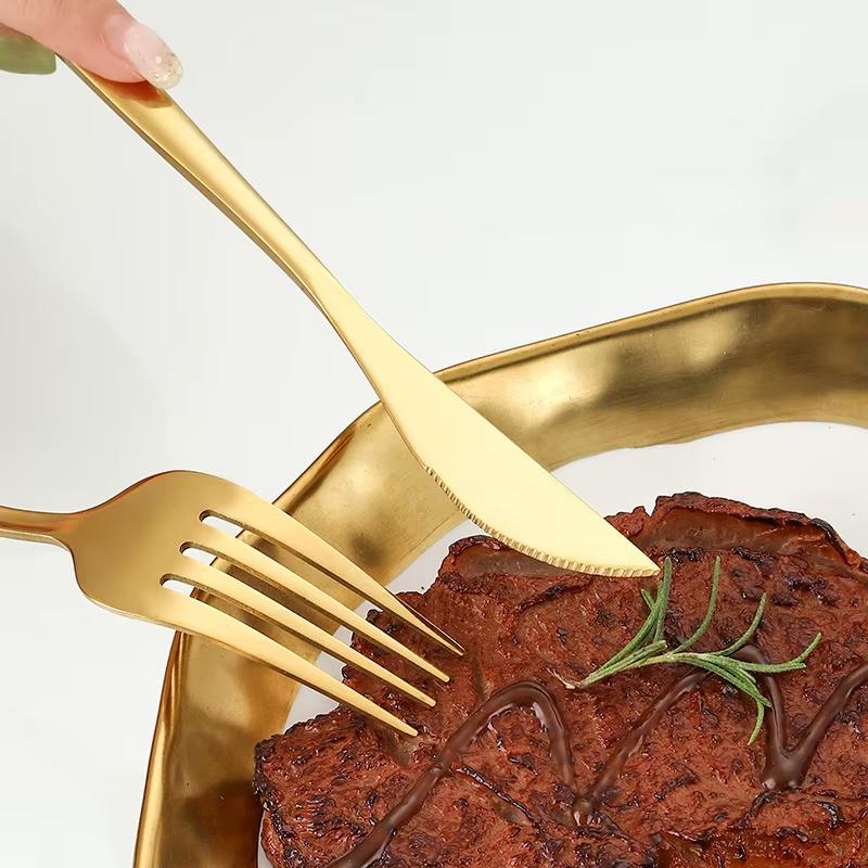 24Pcs Gold Tableware Sets Stainless Steel Cutlery Knife Tea Fork Coffee Spoon Flatware Dishwasher Safe Dinner Kitchen Dinnerware