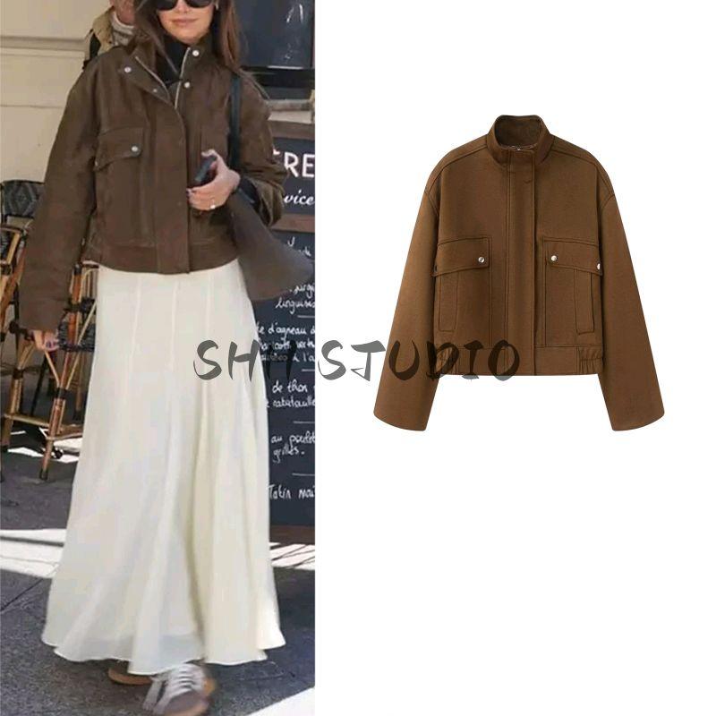 Autumn New Women's Clothing American Retro Style Loose Version Stand Collar Long Sleeves Imitation Deerskin Velvet Short Jacket