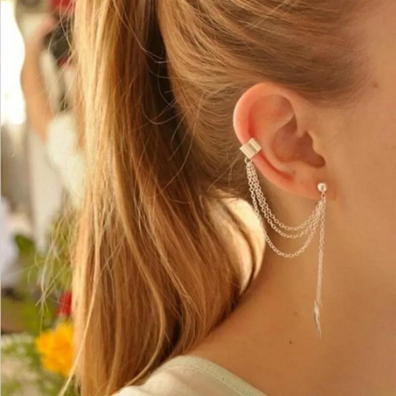Fashion Personality Metal Ear Clip Single Leaf Tassel Earrings Cuff Women Girls Caught in Ear Ear Cuffs Fashion Jewelry Earring