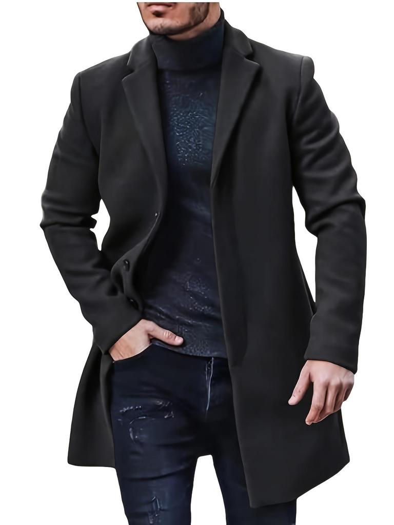 Men's British Style Wool Trench Coat - Mid-Length, Thick, Multiple Colors & Sizes (Autumn/Winter)