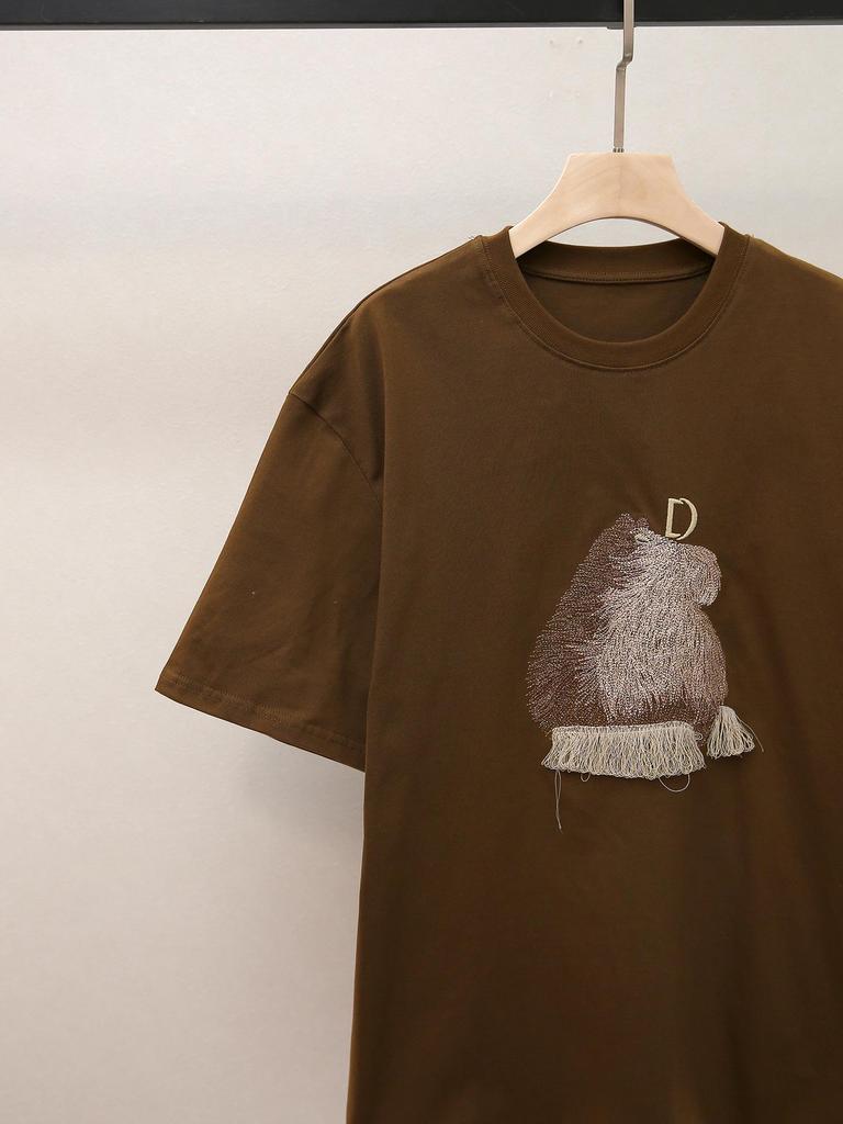 High-End Women's Autumn French Casual Printed Crew Neck T-Shirt