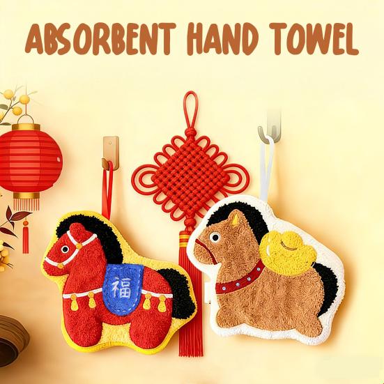 Serviette à main Cheval Mignon Absorbante Séchage Rapide Serviette à main avec Boucle de Suspension Design Cheval Porte-Bonheur Serviette pour Salle de Bain Cuisine Décoration Nouvel An