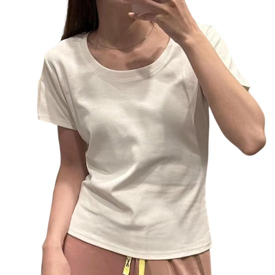 Women Summer Tops Round Neck Short Sleeve Solid Color Tee Shirt Slim Fit Stretchy Pullover Tops Streetwear