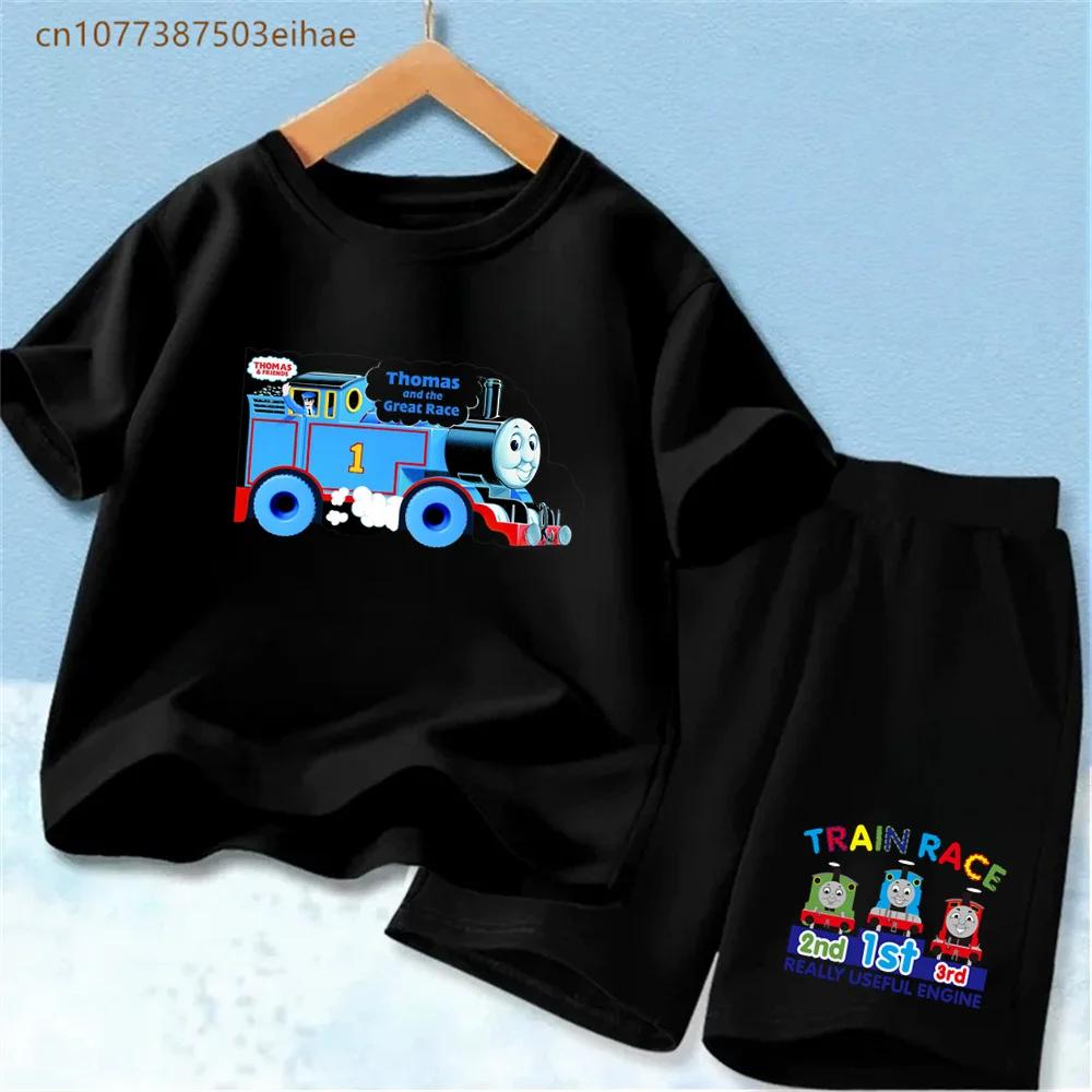 Thomas Train Children's Suit Soft Pure Polyester Tee with Vivid Train Design And Loose Shorts Cool Summer Outdoor Play Wear for Boy