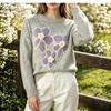 Women's Floral Jacquard Round Neck Sweater - Soft Knit Pullover for Autumn/Winter, Long Sleeve, Loose Fit