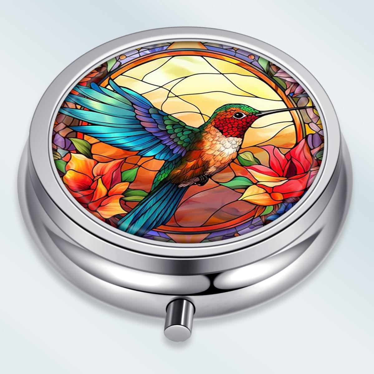 

Portable Pill Box with 3 Compartments, Mini Metal Medicine Organizer Case, Cute Printed Pill Container for Vitamins, Pills, Jewelry, Travel, Daily Use разноцветный