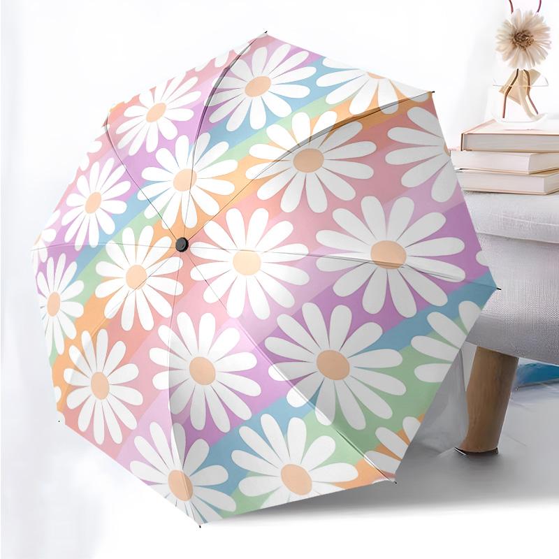 Small Flower Pattern Folding Umbrella Fashion Auto-Open 8 Iron Ribs Plastic Handle Foldable Sunshade Perfect Christmas Gifts