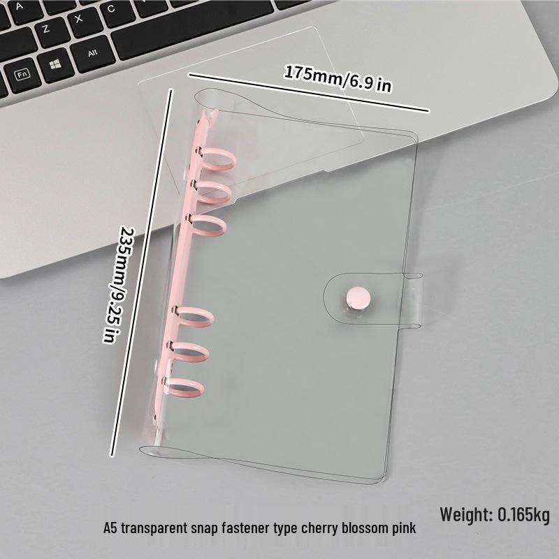 A5/A6 Transparent PVC Ring Binder Planner Cover with Snap Button and Multi-color Six-Hole Metal Clip