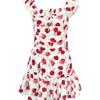 Holiday white retro red floral dress waist spring and summer new beautiful spice girl slim small flying sleeve skirt