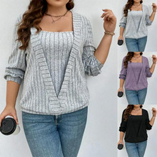 2025 European and American V-neck Metal Buckle Jacquard Long-sleeve T-shirt - Spring/Autumn Collection