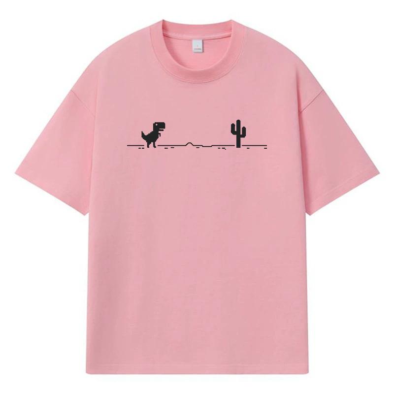 2026 Dinosaur And Cactus Printed Graphic Y2k Harajuku Streetwear 100% Cotton T Shirt Casual Oversized Summer Men T-shirt