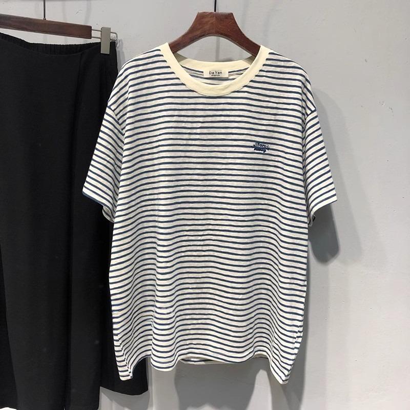 Übergröße Damenmode Neues besticktes Kurzarm-Top