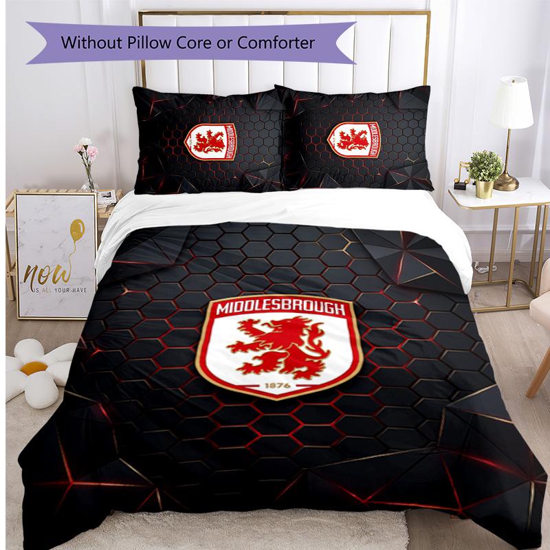Middlesbrough FC Printed 3PCS Bedding Set Breathable Duvet Cover with Pillowcases Decorative Bed Linen for Bedroom Home