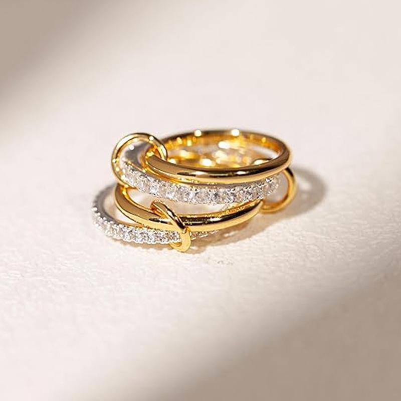 Fashion Gold And Silver Gold-Plated 4 Stackable One-Piece Thick Sparkling Zircon Rings For Women's Party Jewelry Rings