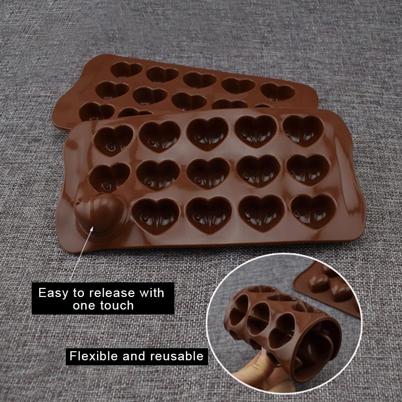 15 Heart-shaped Chocolate Molds Candy Silicone Molds Baking Cake Making Ice Cube Molds Bowl Cake Molds Kitchen Daily Accessories