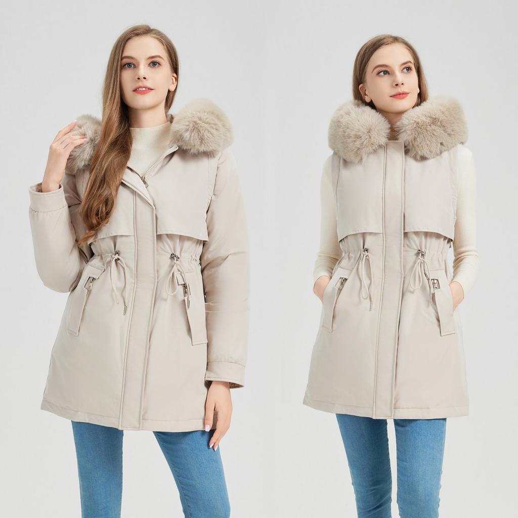 Parker Cotton-padded Jacket Women's Winter New Waist Cotton-padded Jacket Long Cotton-padded Jacket with Velvet Padded Coat.