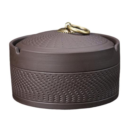 Yousheng Ceramic Ashtray with Lid Retro Chinese Style Windproof Heat-resistant Ash Holder Portable Travel Home Office Outdoor Ash Storage Tray