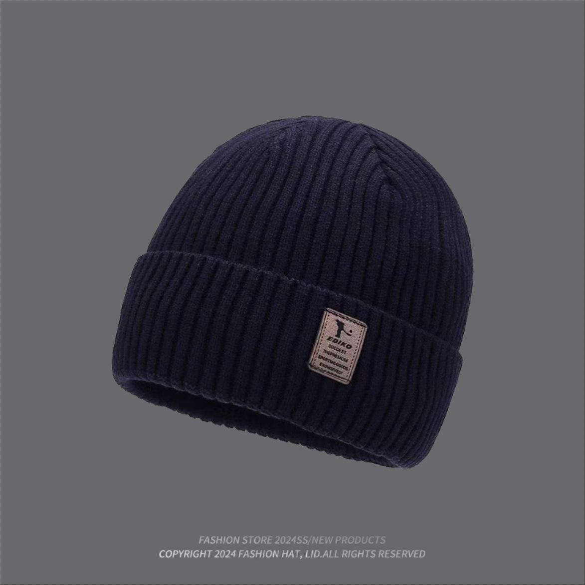 

Cap Beanie Knitted Hat Winter Protection Solid Color Caps Outdoor Gift Unisex Темно-синій