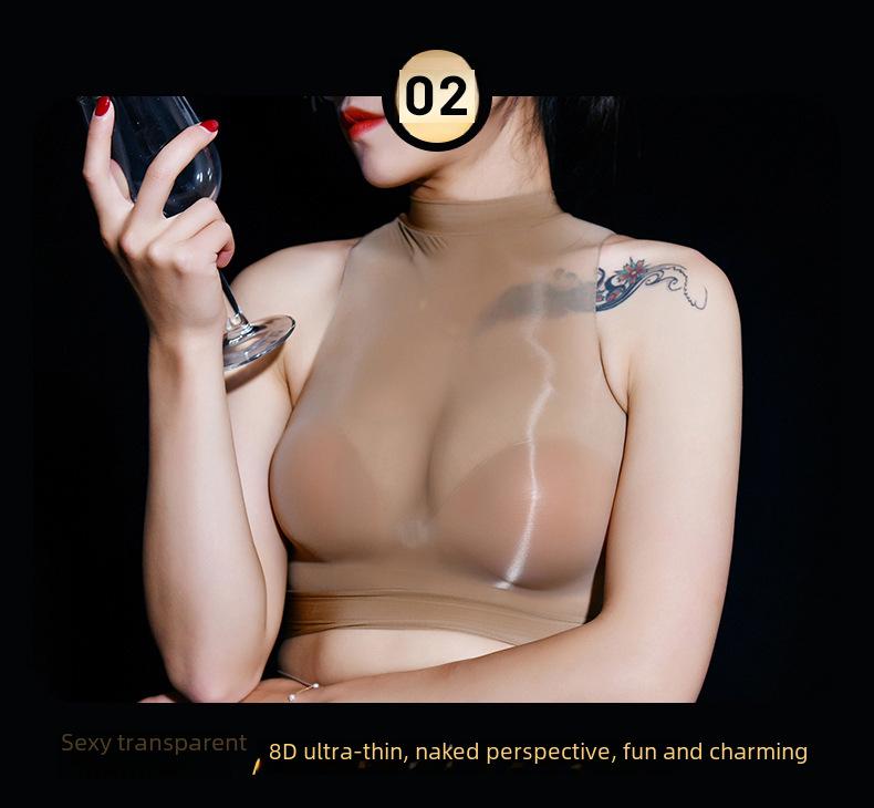 Qinghe 912 Seamless Oily Sheer Stockings & Slimming Sexy Underwear Set