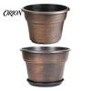 Distressed Copper Texture Planters Retro Flower Pot with Saucer, Bronze Finish Plant Drainage Holes, Breathable Thickened Plastic Planter for