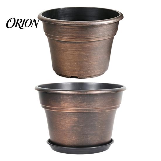 Distressed Copper Texture Planters Retro Flower Pot with Saucer, Bronze Finish Plant Drainage Holes, Breathable Thickened Plastic Planter for