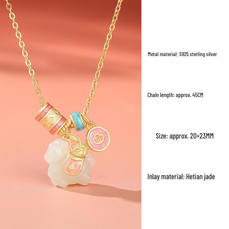 Natural Hetian Jade Rocking Horse Pendant Necklace, Women's s925 Silver Zodiac Design, Perfect for Birth Year Clavicle Chain.
