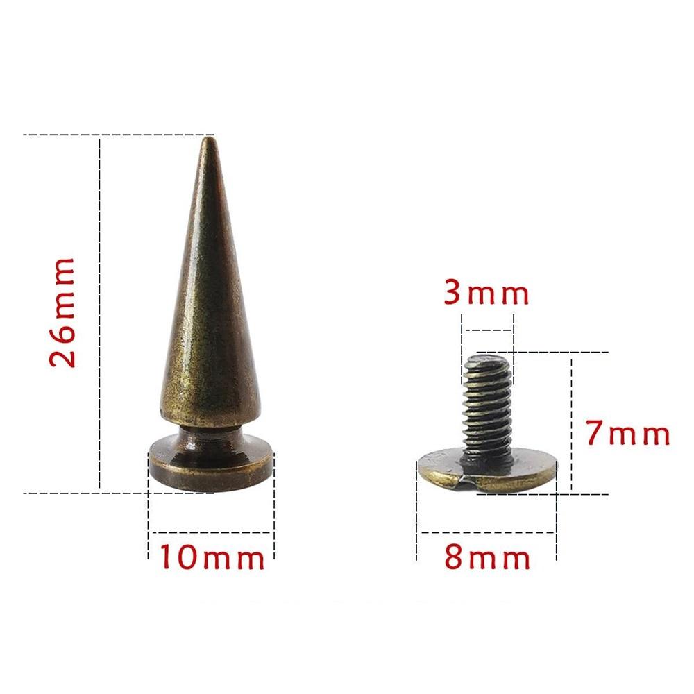 10 Sets Copper Bullet Rivets With Metal Screws – 10x26/29mm For Leather Crafts, Bags, Jeans, Canvas – 5 Colors (Green/Red/Bronze/Gold/Silver)