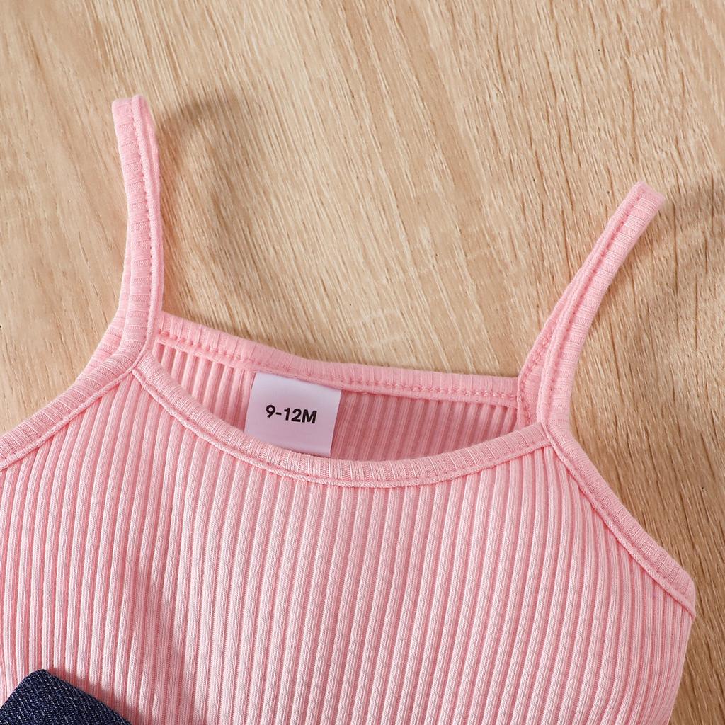 بدلة فستان طفلة حلوة صيفية طفلة 6 أشهر - 3 سنوات بدلة جاكيت جينز قصير + تنورة توتو شبكية بحمالة عنق