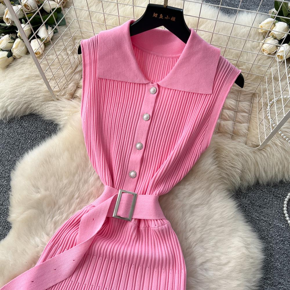 S2026 European & American Sleeveless Knit A-Line Dress: Slimming, Waist-Cinched, Stylish Summer Fashion