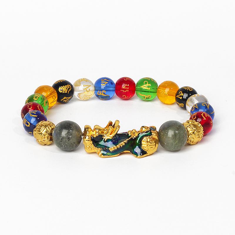 Feng Shui Black Obsidian Wealth Bracelets Men Color Changed Pi Xiu Bracelets Women 10mm Dragon Mantra Bead Bangle Lucky Jewelry