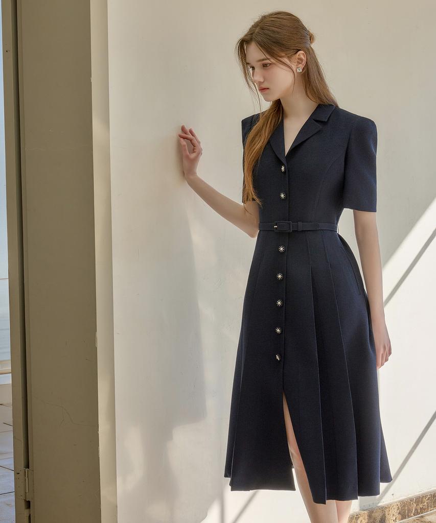 Julie And Kara 26Ss Calla141 Shebigins Giselle Tweed Dress Navy